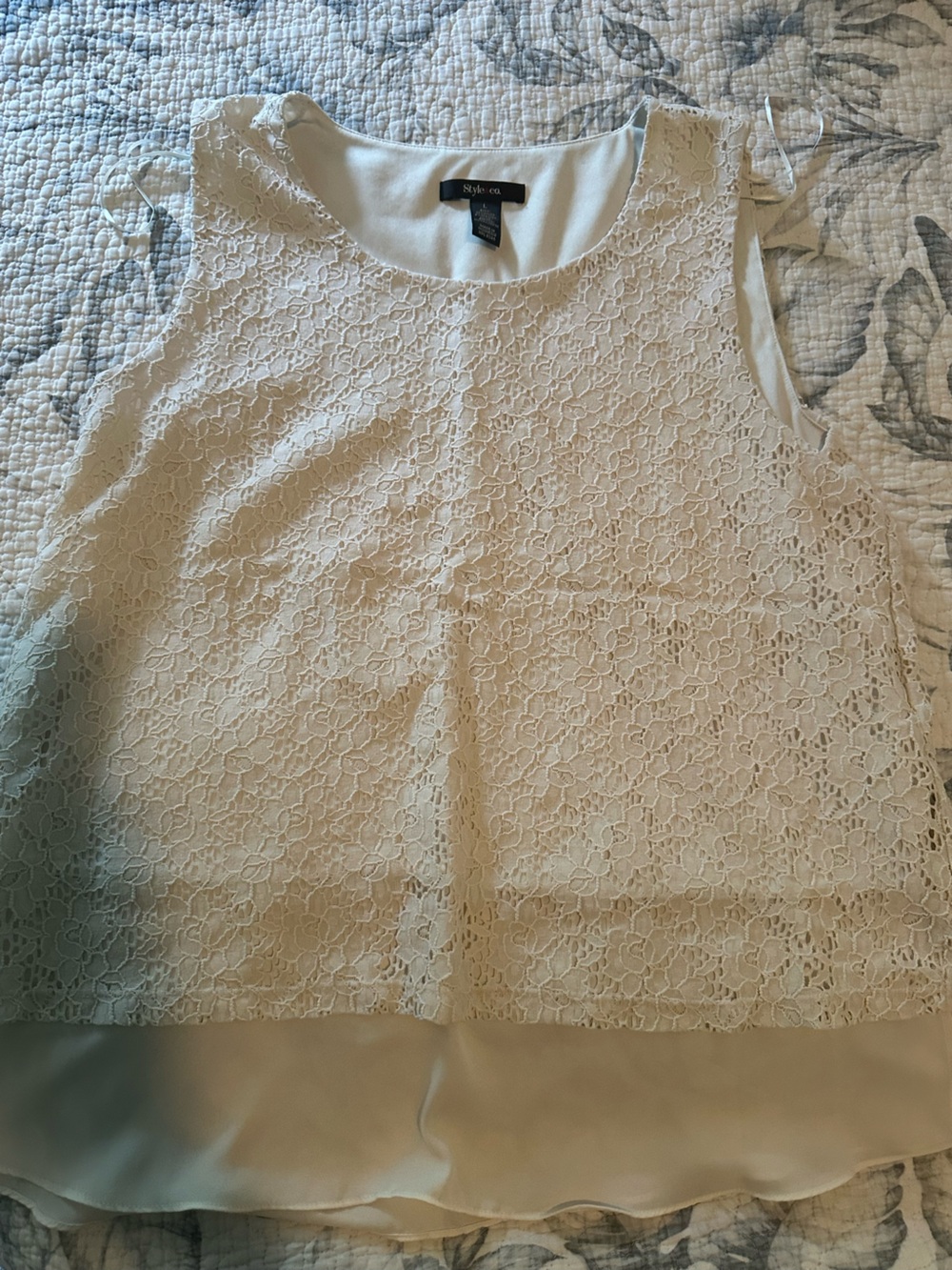 Style & Co. Cream Lace-Overlay Bed Topper